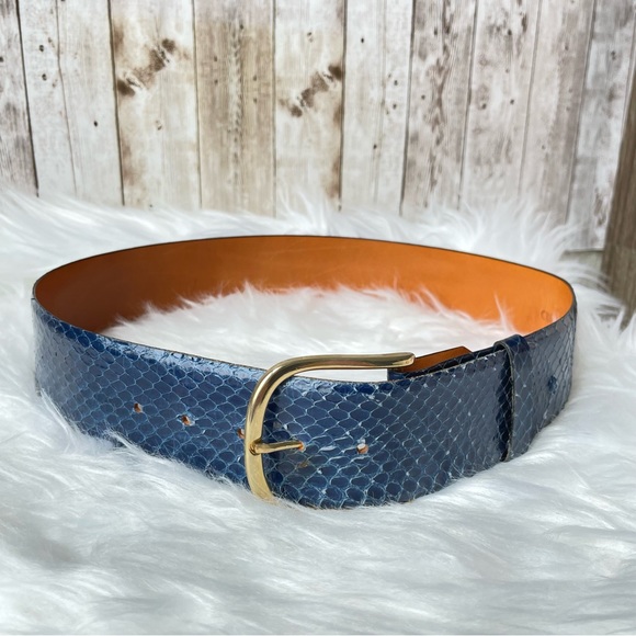 Ceintures Accessories - Vintage Ceintures Genuine Snakeskin Belt Blue Size 32
